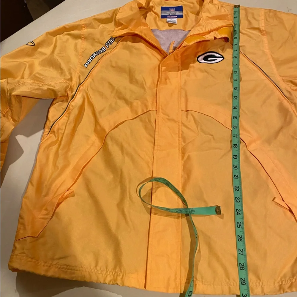 Green Bay Packers Jacket Mens Large Yellow Lined Full Zip Reebok NFL Windbreaker